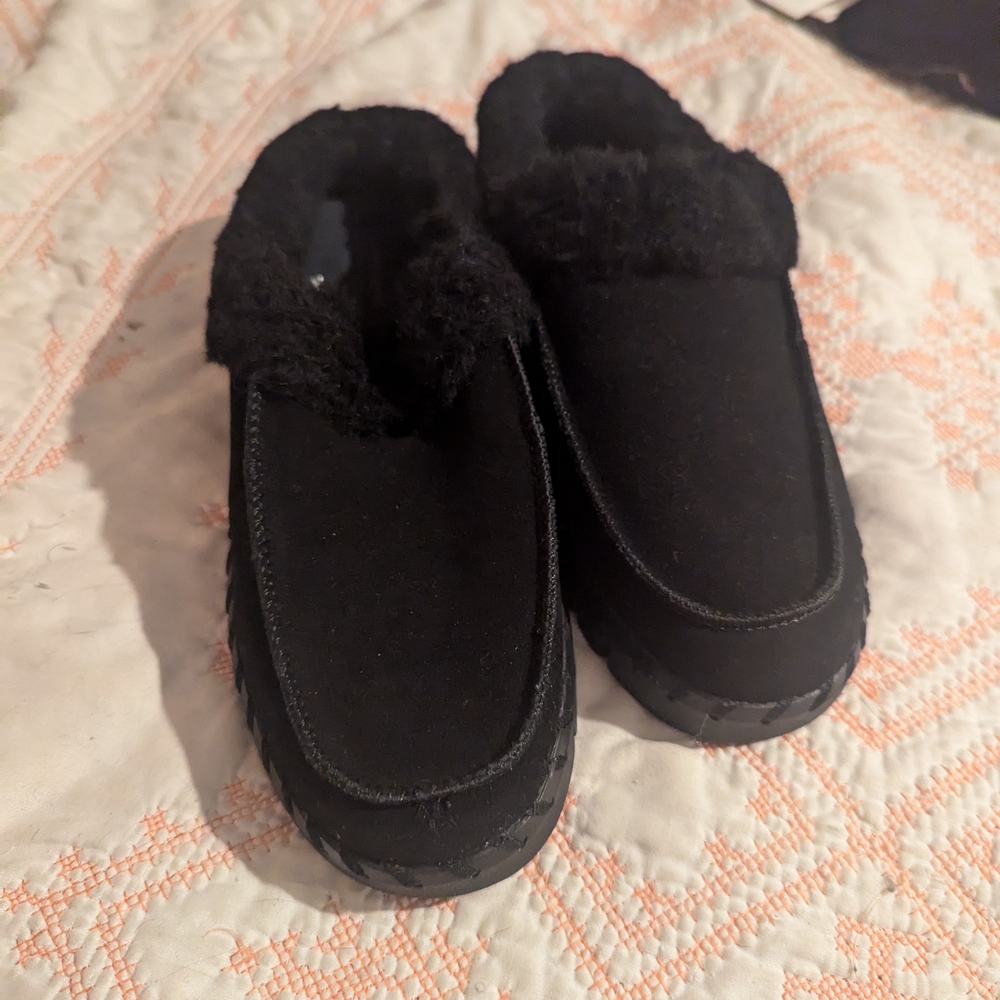 Black Suede Moccasin Slippers